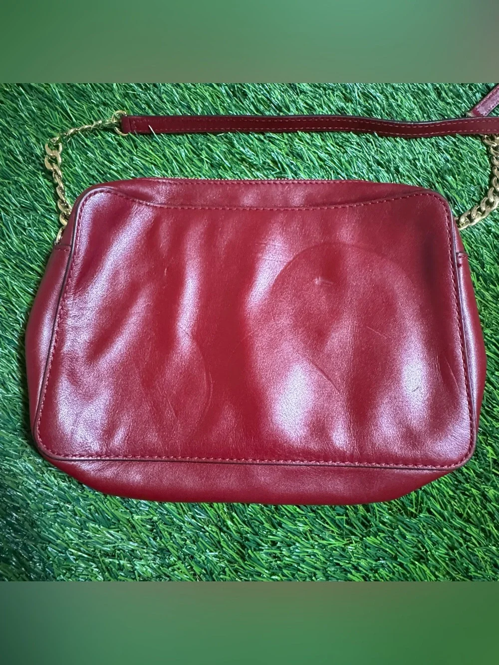 Michael Kors Jet Set Travel Large Quilted Leather Crossbody Bag Red Gold Purse